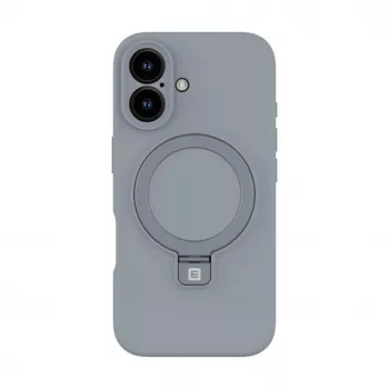 Evelatus Apple iPhone 16 Funda de silicona Soft Touch con soporte y MagSafe Plata
