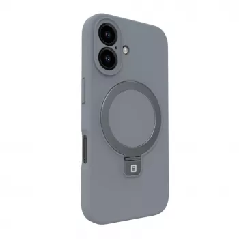 Evelatus Apple iPhone 16 Funda de silicona Soft Touch con soporte y MagSafe Plata