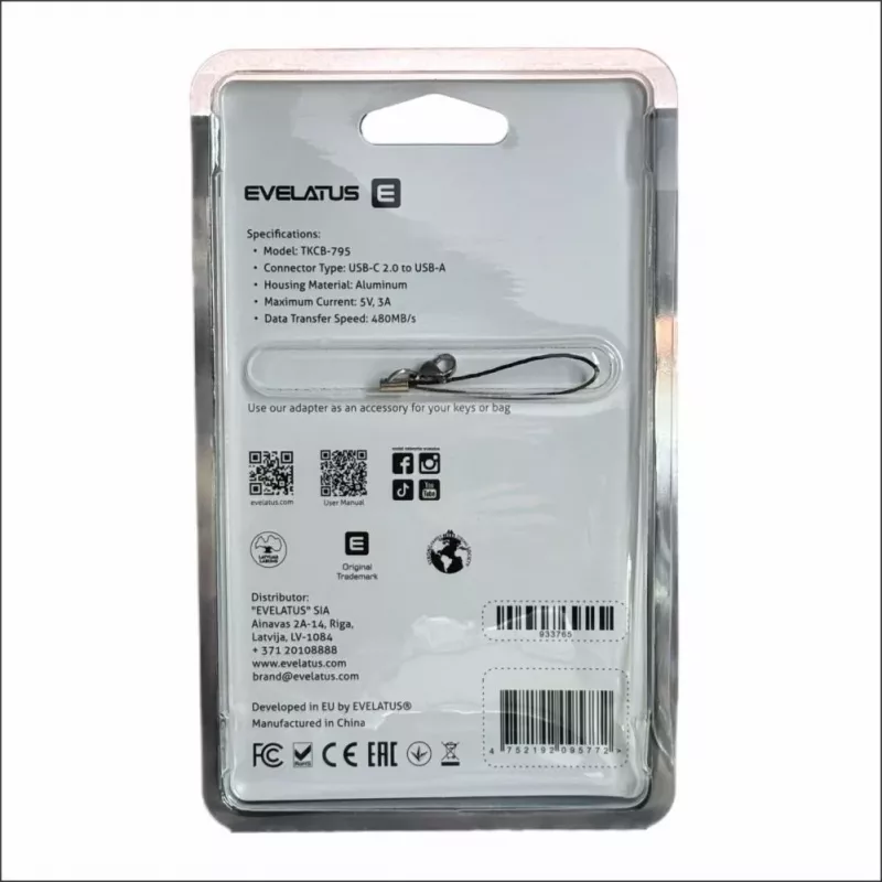 Evelatus UltraLink Adaptador OTG USB-C a USB 3.0 5V 3A 5 Gbps Negro