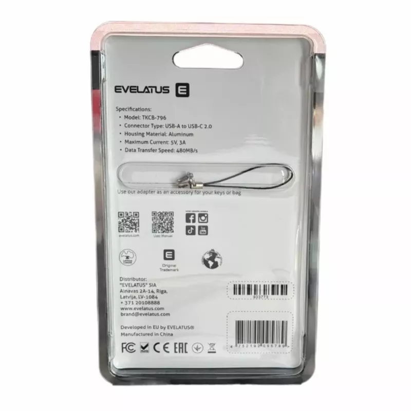 EVELATUS UltraLink Adaptador OTG USB 3.0 a USB-C 5V 3A 480 Mb/s Abyss Blue