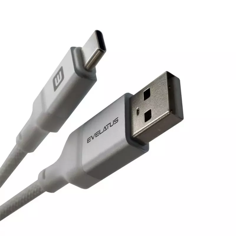 Evelatus Cable USB-A a USB-C 2M Carcasa de Aluminio Trenzado Blanco