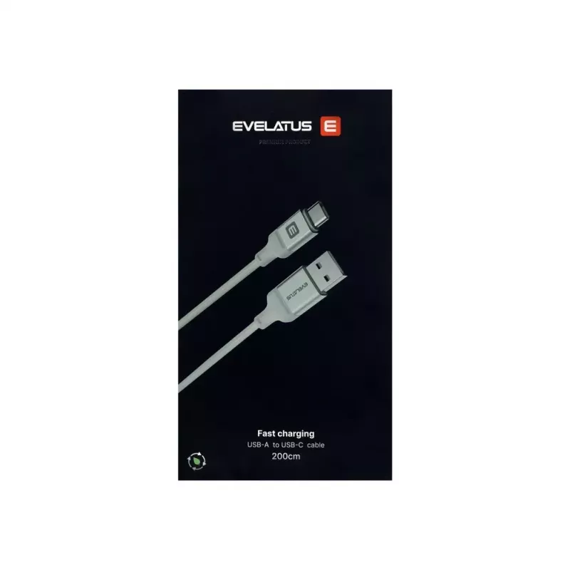 Evelatus Cable USB-A a USB-C 2M Carcasa de Aluminio Trenzado Blanco
