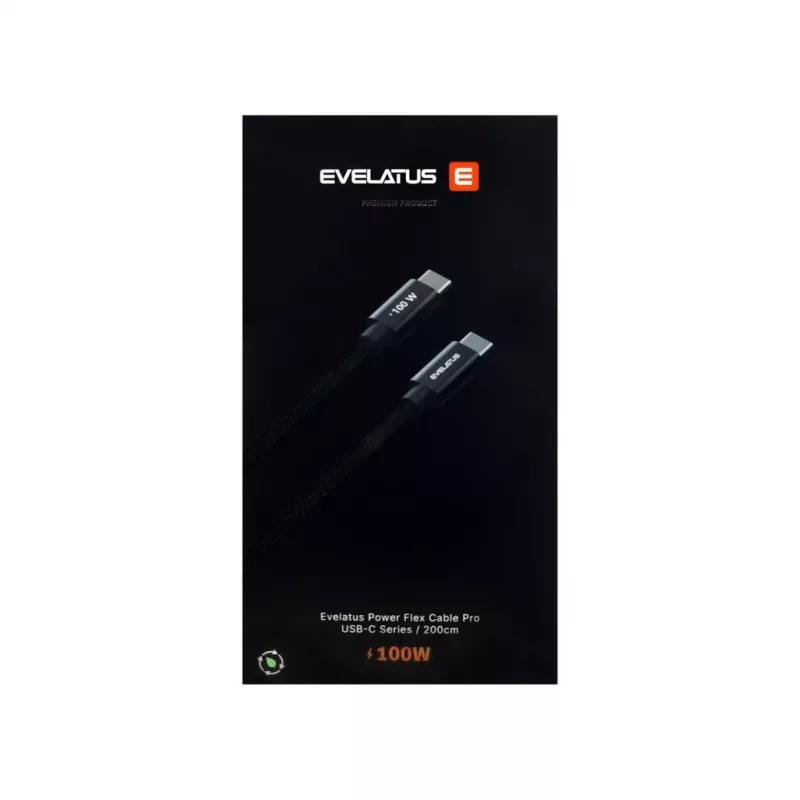 Evelatus Cable Flex Pro USB 2.0 Type-C a Type-C 2M 100W 5A Negro