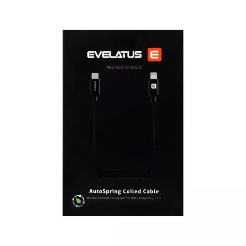 Evelatus Cable Enrollable AutoSpring USB-A a Lightning 1,2M Negro