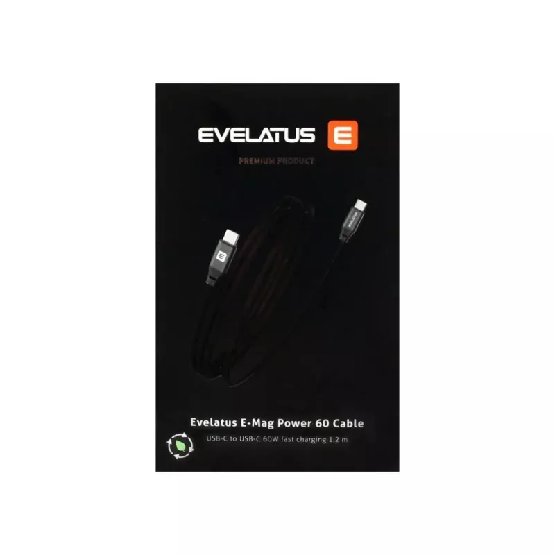 Evelatus Cable Magnético E-Mag Power 60W USB-C a USB-C 1,2m Negro