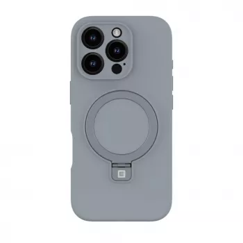 Evelatus Funda de silicona Soft Touch con MagSafe y soporte para Apple iPhone 16 Pro Max plateada
