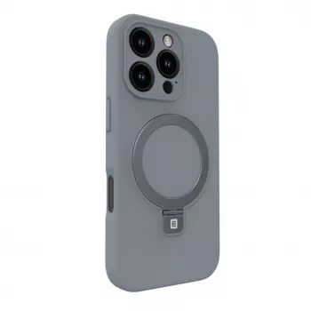 Evelatus Funda de silicona Soft Touch con MagSafe y soporte para Apple iPhone 16 Pro Max plateada