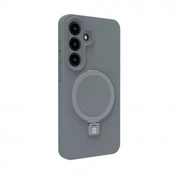Evelatus Funda de silicona Soft Touch con imán y soporte para Samsung Galaxy S25 plateada