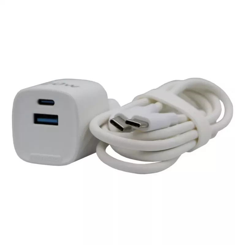 Evelatus FusionChage Wall Charger Bundle Adaptador de corriente 20W - Cable de silicona USB-C a USB-C 60W Blanco