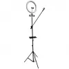 iLike Lámpara Anillo LED Selfie S14 36 cm + Trípode 2,1 m + Bandeja y 3 Soportes para Teléfono/Micrófono Negro