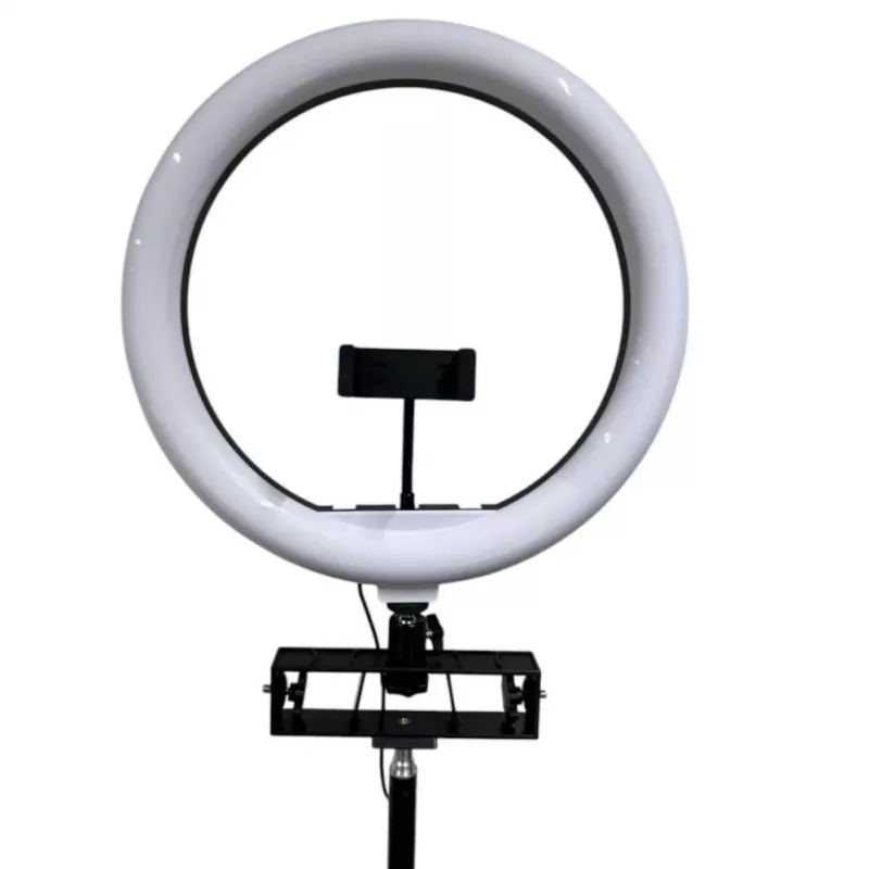 iLike Lámpara Anillo LED Selfie S14 36 cm + Trípode 2,1 m + Bandeja y 3 Soportes para Teléfono/Micrófono Negro