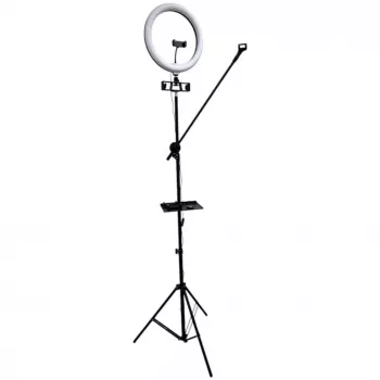 iLike Lámpara Anillo LED Selfie S12 31 cm + Trípode 2,1 m + Bandeja y 3 Soportes para Teléfono/Micrófono Negro