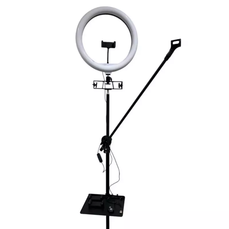 iLike Lámpara Anillo LED Selfie S12 31 cm + Trípode 2,1 m + Bandeja y 3 Soportes para Teléfono/Micrófono Negro