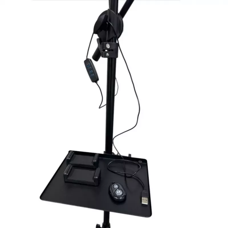 iLike Lámpara Anillo LED Selfie S12 31 cm + Trípode 2,1 m + Bandeja y 3 Soportes para Teléfono/Micrófono Negro