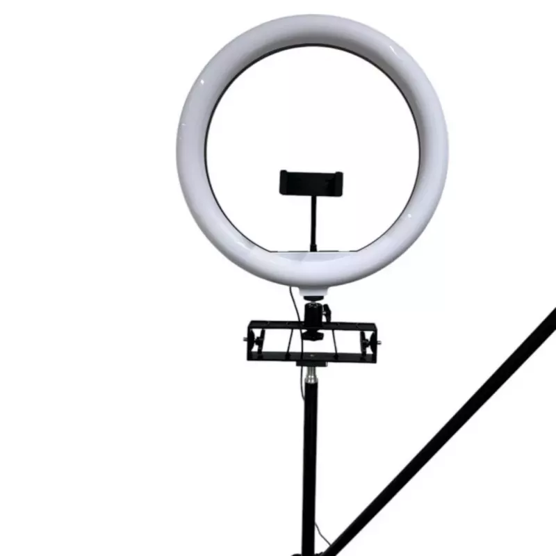 iLike Lámpara Anillo LED Selfie S12 31 cm + Trípode 2,1 m + Bandeja y 3 Soportes para Teléfono/Micrófono Negro