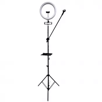 iLike Lámpara Anillo LED Selfie S12 31 cm + Trípode 2,1 m + Bandeja y 3 Soportes para Teléfono/Micrófono Negro