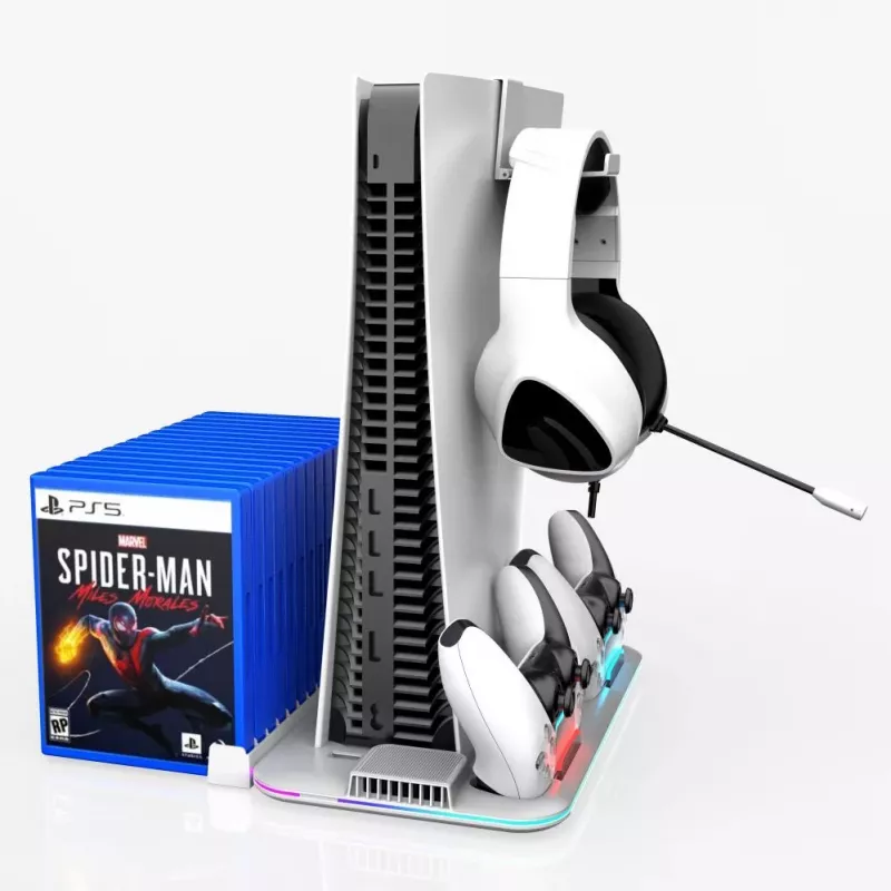 iLike DZ504 Slim Multi Dock Station para mandos PlayStation 5 PS5 con ventiladores y RGB, negro