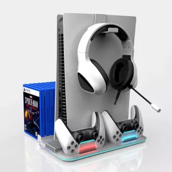 iLike DZ504 Slim Multi Dock Station para mandos PlayStation 5 PS5 con ventiladores y RGB, negro