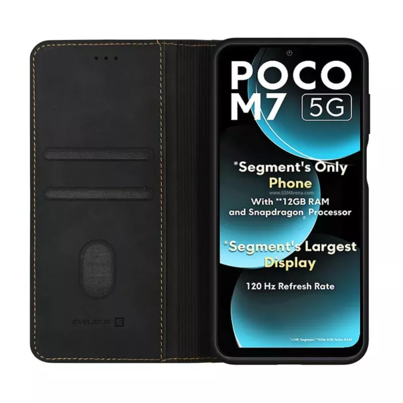 Evelatus Xiaomi Poco M7 Funda tipo libro Folio negra