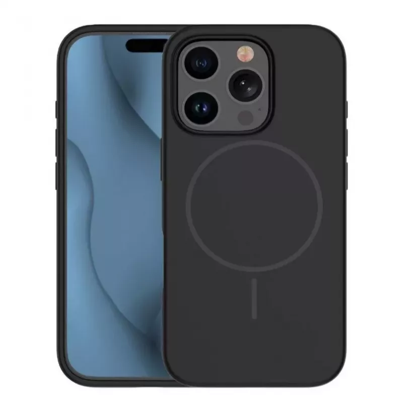 iLike Apple iPhone 15 Pro Funda de silicona Soft Touch con imán negra
