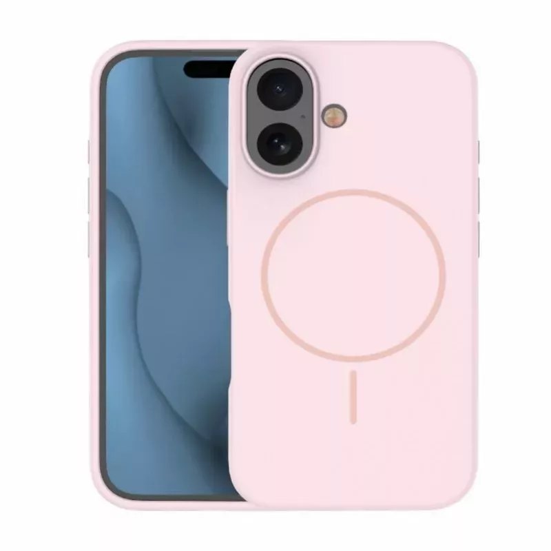 iLike Apple iPhone 16 Funda de silicona Soft Touch con imán rosa claro