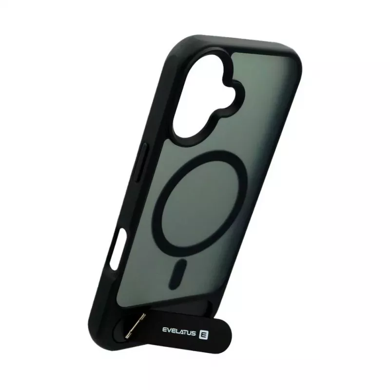 Evelatus Apple iPhone 17 funda con recubrimiento de goma MagSafe con soporte negra