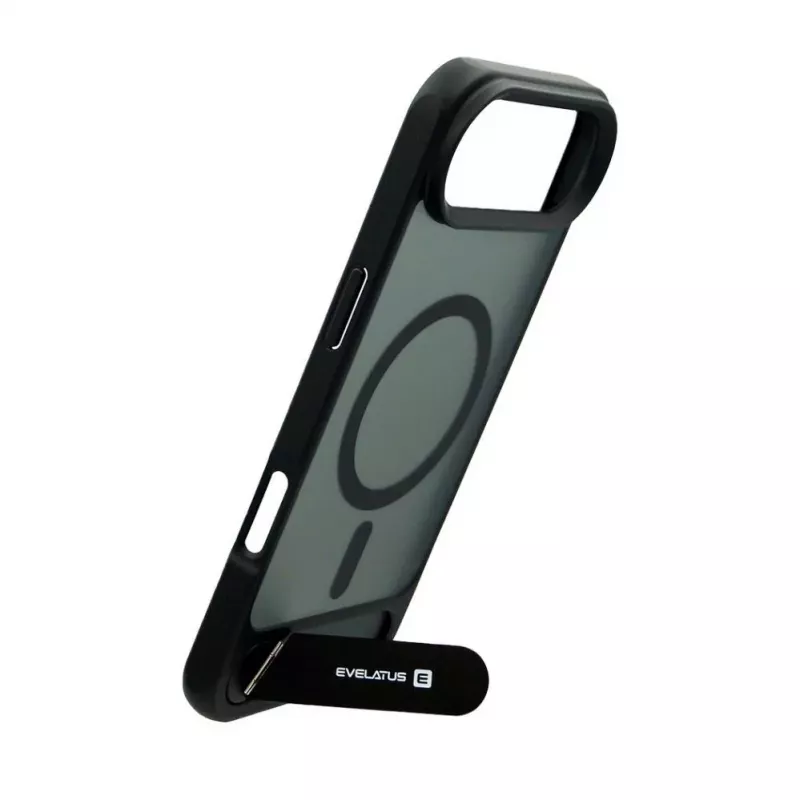 Evelatus Apple iPhone 17 Air funda con recubrimiento de goma MagSafe con soporte negra