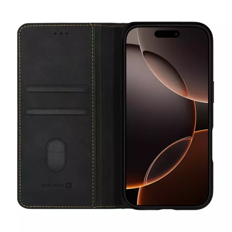 Evelatus Apple iPhone 17 Pro Max funda tipo libro negra