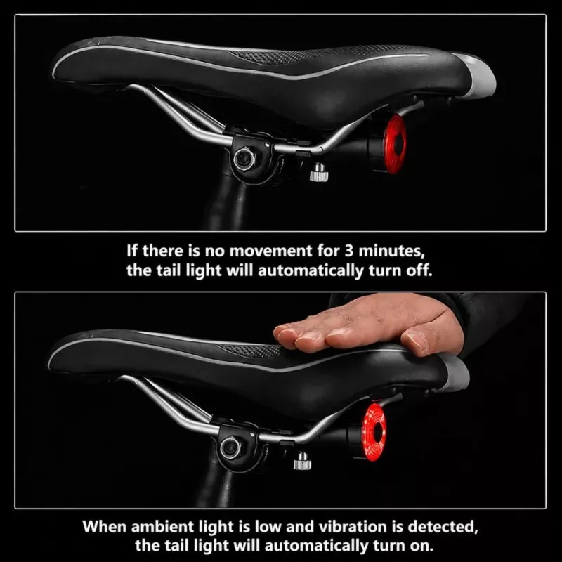iLike Smart USB luz trasera recargable para bicicleta con sensor de freno, 7 modos de iluminación, IPX5 resistente al agua, luz trasera de aluminio para bicicleta, soporte para tija de sillín