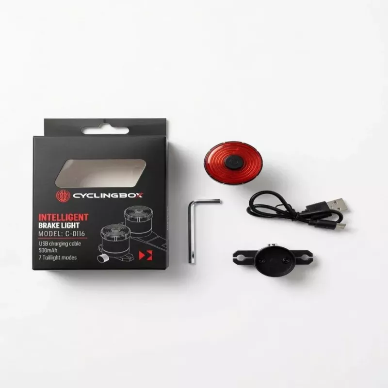 iLike Smart USB luz trasera recargable para bicicleta con sensor de freno, 7 modos de iluminación, IPX5 resistente al agua, luz trasera de aluminio para bicicleta, soporte para tija de sillín