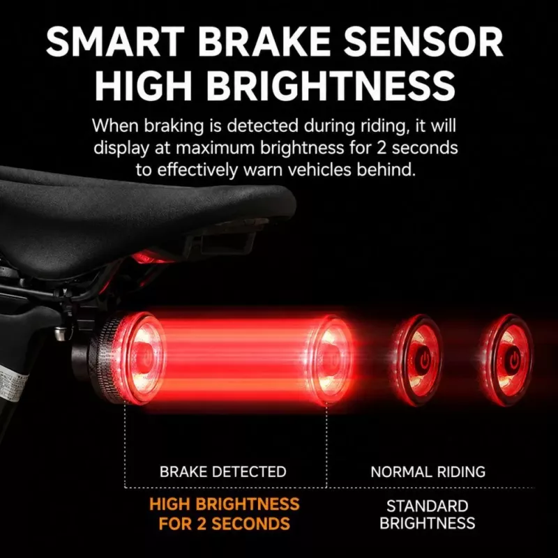 iLike Smart Bike Tail Light, luz trasera LED recargable por USB para bicicleta con sensor de freno, modo de reposo automático y función de activación por vibración