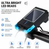 iLike faro delantero de bicicleta solar con bocina de 120 dB, recargable por USB, luz delantera LED de 1000LM, batería de 4000 mAh, luz de emergencia