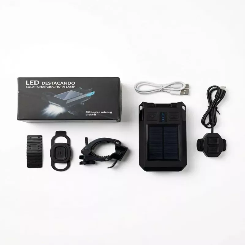iLike faro delantero de bicicleta solar con bocina de 120 dB, recargable por USB, luz delantera LED de 1000LM, batería de 4000 mAh, luz de emergencia