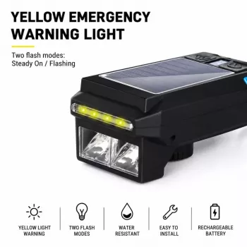 iLike luz delantera solar para bicicleta con bocina de 120dB, recargable por USB, luz frontal LED para bicicleta de 1000LM, batería de 4000mAh, luz de emergencia