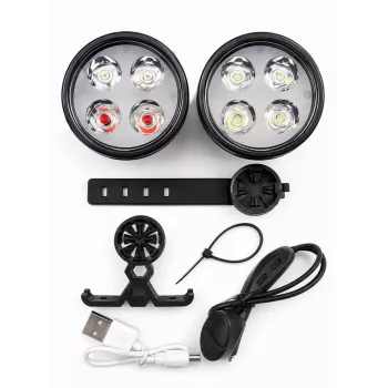 iLike Set de luces de bicicleta USB recargables 4-LED – luces delantera y trasera con bocina de 120dB