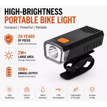 iLike Luz delantera de bicicleta recargable por USB, faro de bicicleta LED de alta luminosidad JH420, luz de bicicleta impermeable IP65 para MTB, bicicleta de carretera y e-bike negra