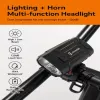 iLike JOHORSE Luz de bicicleta recargable con bocina de 120dB, faro de bicicleta LED recargable por USB, luz de carretera/cruce, impermeable IPX4, luz delantera negra