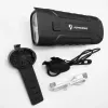 iLike JOHORSE Luz de bicicleta recargable con bocina de 120dB, faro de bicicleta LED recargable por USB, luz de carretera/cruce, impermeable IPX4, luz delantera negra