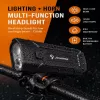 iLike JOHORSE Luz de bicicleta recargable con bocina de 120dB, faro de bicicleta LED recargable por USB, luz de carretera/cruce, impermeable IPX4, luz delantera negra