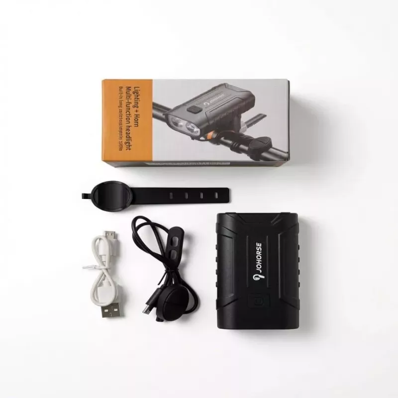 iLike JOHORSE Luz de bicicleta recargable con bocina de 120dB, faro de bicicleta LED recargable por USB, luz de carretera/cruce, impermeable IPX4, luz delantera negra