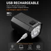 iLike JOHORSE Luz delantera de bicicleta recargable por USB con bocina eléctrica de 120dB, 300LM 4 LED luz delantera de bicicleta, 7 modos de iluminación, mando a distancia para el manillar, resistente al agua IPX4 negro