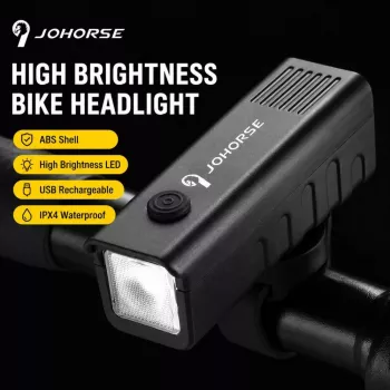 iLike JOHORSE Luz delantera de bicicleta recargable por USB, luz delantera de bicicleta LED de alta luminosidad, impermeable IPX4, carcasa de ABS, montaje fácil en el manillar