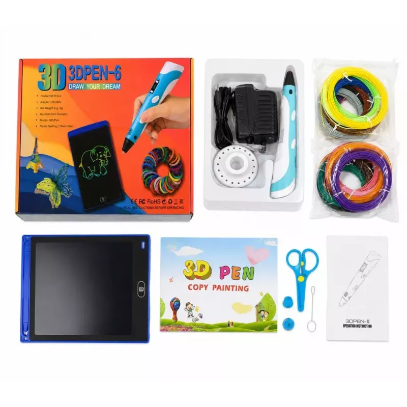 iLike Melt 3D Pen Kit Box set completo para bolígrafo de impresión 3D, set 3D PEN-7-1 con plantillas 5m x 20 colores azul