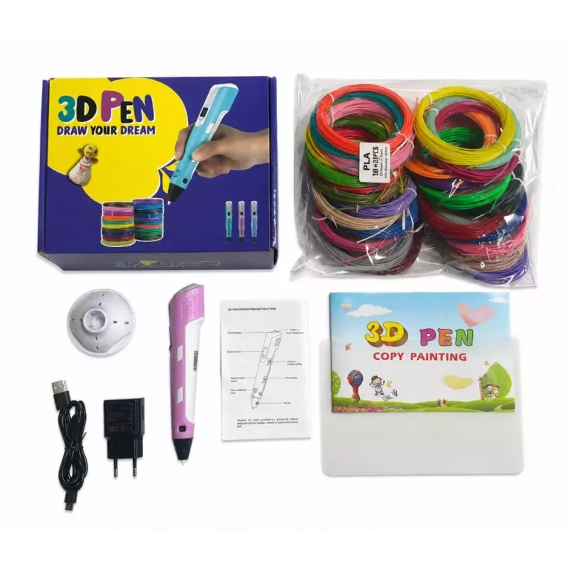 iLike Bolígrafo 3D para niños, bolígrafo de impresión 3D con recargas de filamento PLA de 150ft, 30 colores, morado