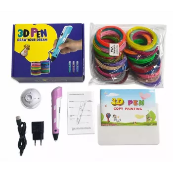 iLike Bolígrafo 3D para niños, bolígrafo de impresión 3D con recargas de filamento PLA de 150ft, 30 colores, morado