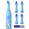 iLike Cepillo de dientes sónico para niños, impermeable, 5 cabezales (1+4 cabezales de repuesto), a pilas, cerdas suaves, diseño unicornio, azul