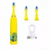 iLike Cepillo de dientes eléctrico sónico recargable para niños, carga USB, 3 cabezales (1+2 cabezales de repuesto), cerdas suaves, impermeable, diseño cocodrilo amarillo