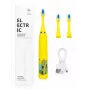 iLike Cepillo de dientes eléctrico sónico recargable para niños, carga USB, 3 cabezales (1+2 cabezales de repuesto), cerdas suaves, impermeable, diseño cocodrilo amarillo