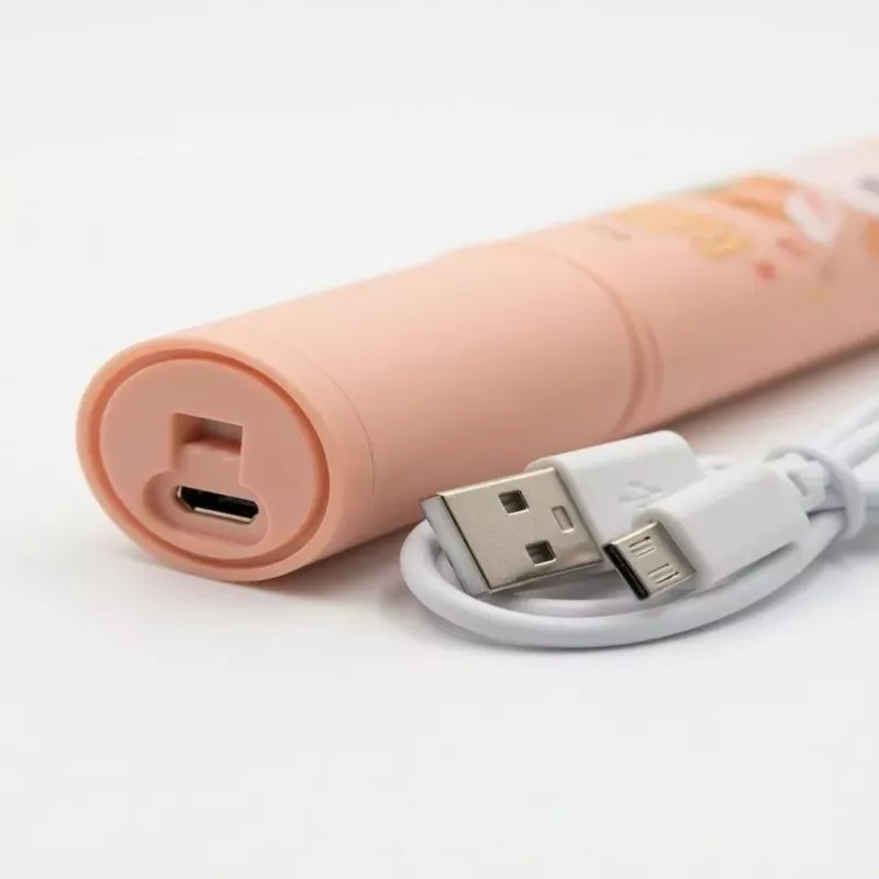 iLike Cepillo de dientes eléctrico sónico recargable para niños, carga USB, 3 cabezales (1+2 cabezales de repuesto), cerdas suaves, impermeable, diseño conejito, rosa