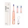 iLike Cepillo de dientes eléctrico sónico recargable para niños, carga USB, 3 cabezales (1+2 cabezales de repuesto), cerdas suaves, impermeable, diseño conejito, rosa